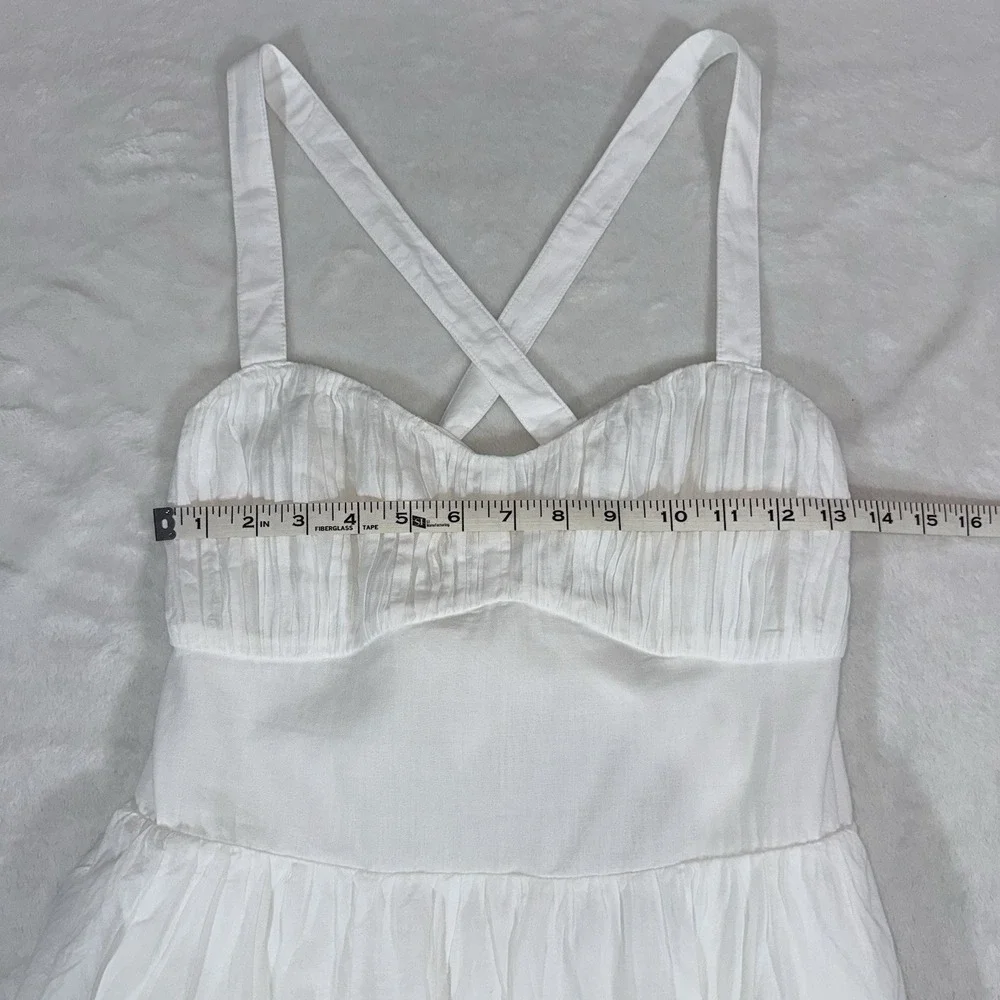 Abercrombie & Fitch COTTON Tiered White Maxi Dress Sz M Smocked Bodice Wedding